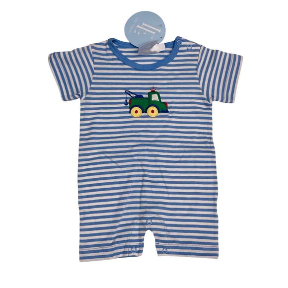 NWOT Little English 9M Tow Truck Romper - Picture 1 of 5